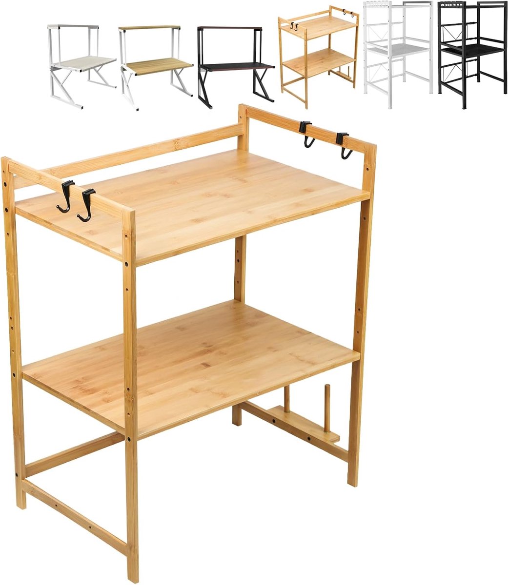 3 niveaus magnetronhouder, robuust, met kruidenorganizer, magnetronhouder, rek met 3 niveaus, keukenorganizer met 3 niveaus, (bamboe)