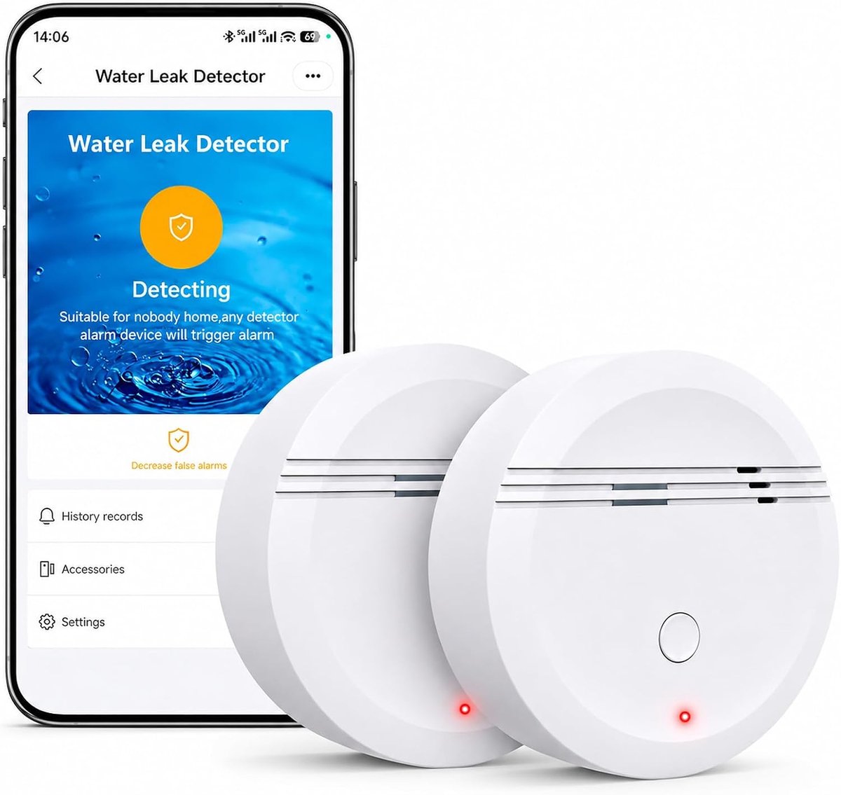100 dB, met 3-traps volumeregeling en mute-schakeling, watersensor met afstandsbediening, Smart Life-app voor kelder en keuken