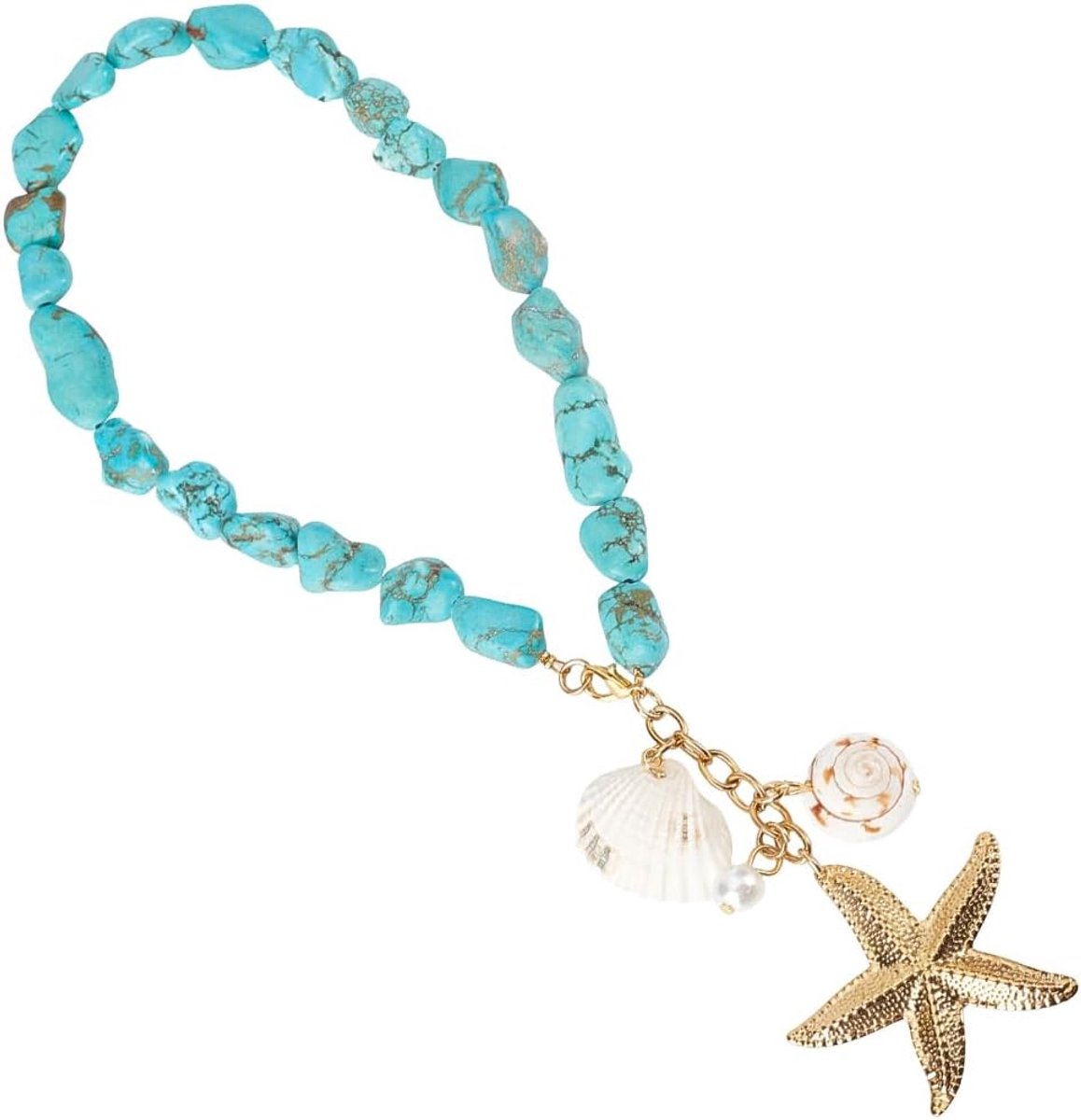 Schelpen als autohanger, strand, achteruitkijkspiegel, accessoire van natuurlijk magnesiet, maritieme tashanger, blauwe esthetische zeester, schelp, cadeau voor vrouwen en mannen