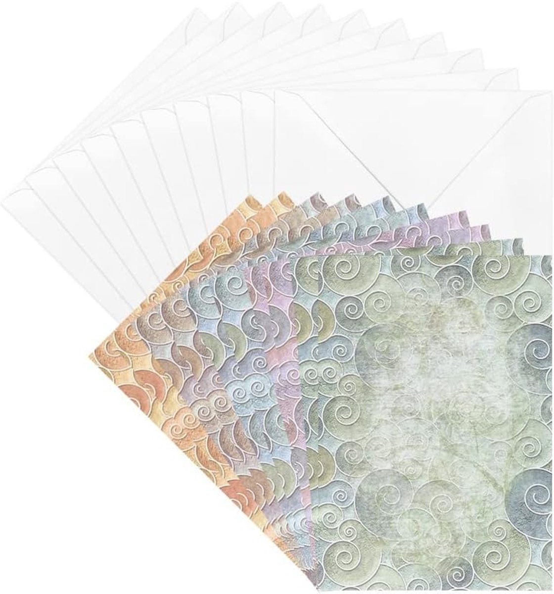 Wenskaartenset met enveloppen, 10 motiefkaarten, blanco, kleurrijk, neutraal, bloemendesigns, DIN B6 (franje)