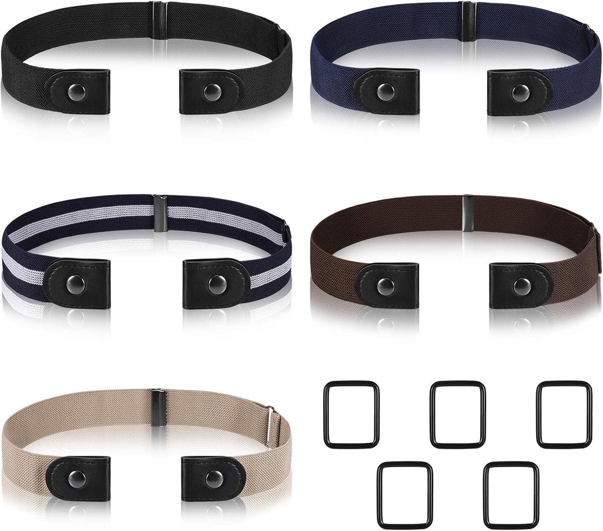 Dailygoods- Gesploze Riem - 5 Stuks - Verstelbare Elastische Riemen - Zacht - Onzichtbare Gespenloze Riem - Uniseks - Comfortabel