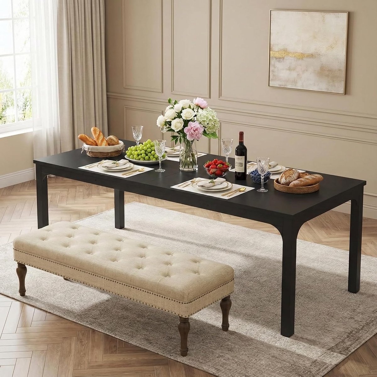 200cm Eettafel, Kitchen Dining Table, Eetkamertafel, Houten Eettafel, Dining Table For 8, Large Long Rectangle, 200 x 70 x 75 cm, Zwart