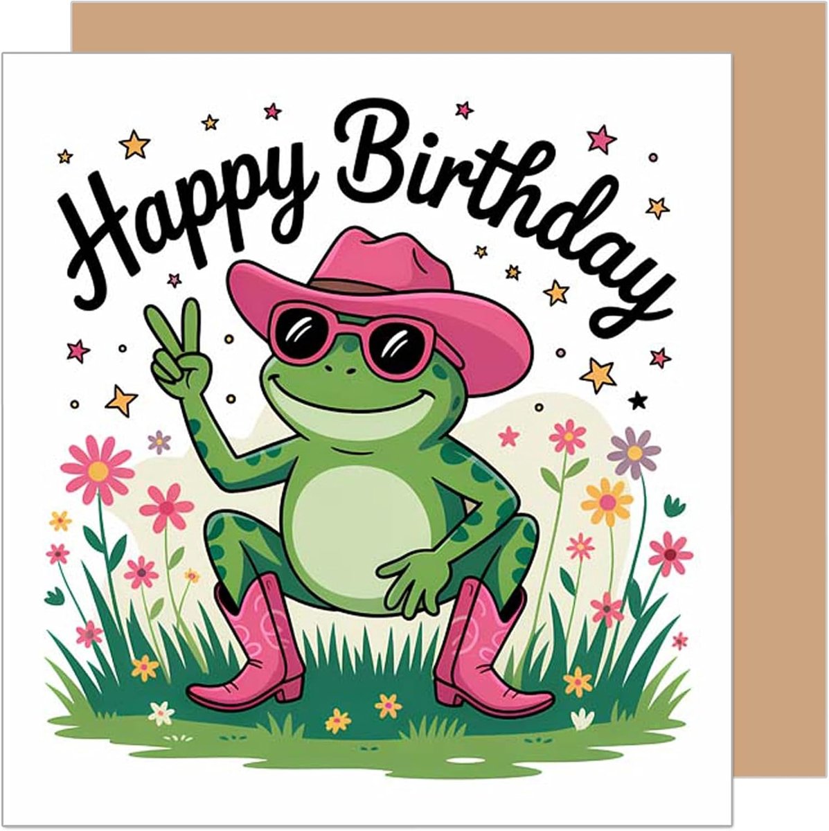 Seidel Premium vierkante verjaardagskaart met envelop. Wenskaart voor verjaardag Happy Birthday kaart met Engelse tekst man vrouw kikker cool luatig (GQ477 SW025)