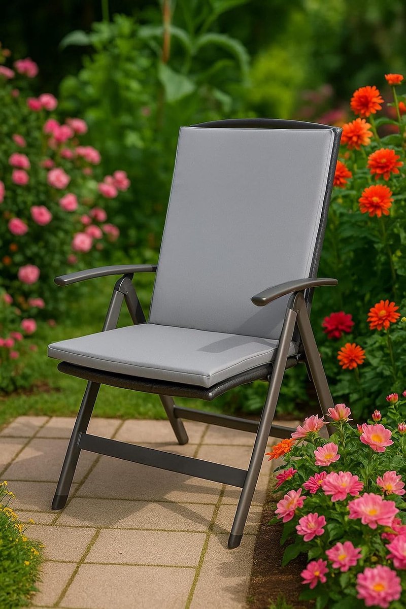 Set van 6 vierkante stoelkussens, zitkussen, tuinstoelkussens, tuinstoelkussens, outdoor, zitkussens voor een hoge rugleuning (grijs)