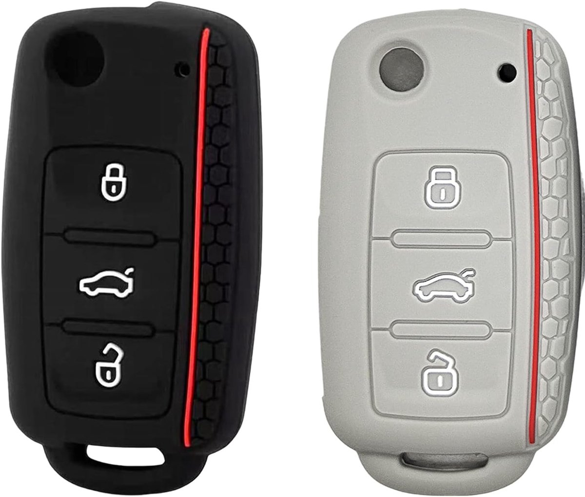 Autosleuteletui met 3 toetsen, autosleuteletui van siliconen, geschikt voor Volkswagen Sagitar, Skoda Bora, Golf Polo en andere autosleutelbeschermers van siliconen (rood zwart + grijs