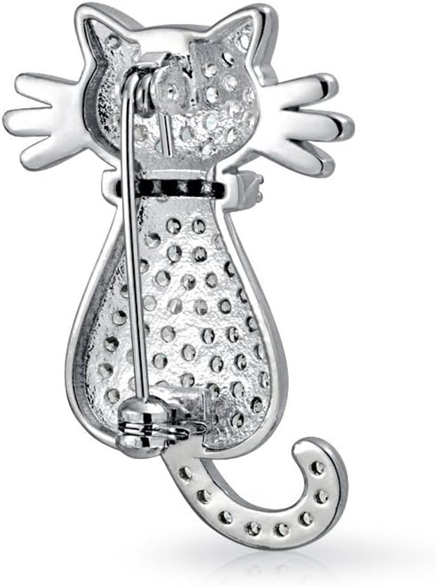 Jewelry Witte Pave CZ Zittende Kat Kitty Kitten Pet Pave Cubic Zirconia Broche Pin Voor Vrouwen Rhodium Plated Messing, Eén maat, Steen, Kubieke zirkonia
