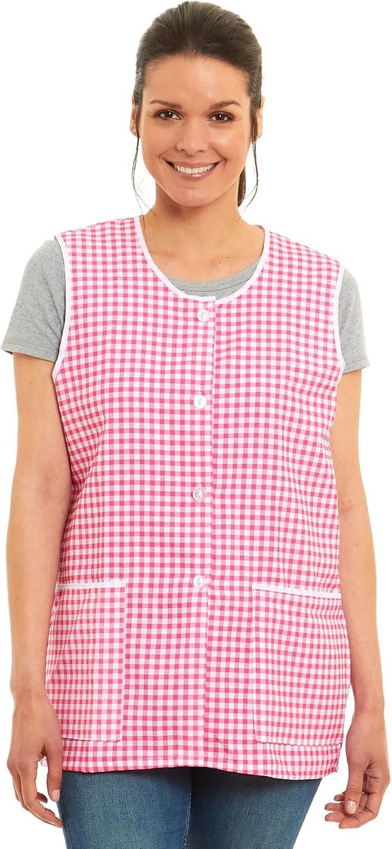 Gingham knopen door ontwerp Piping Tabard schort overalls voorzakken stijlvolle tabellen voor vrouwen casual schorten voor vrouwen te gebruiken in huis keuken restaurants coffeeshops UK Made