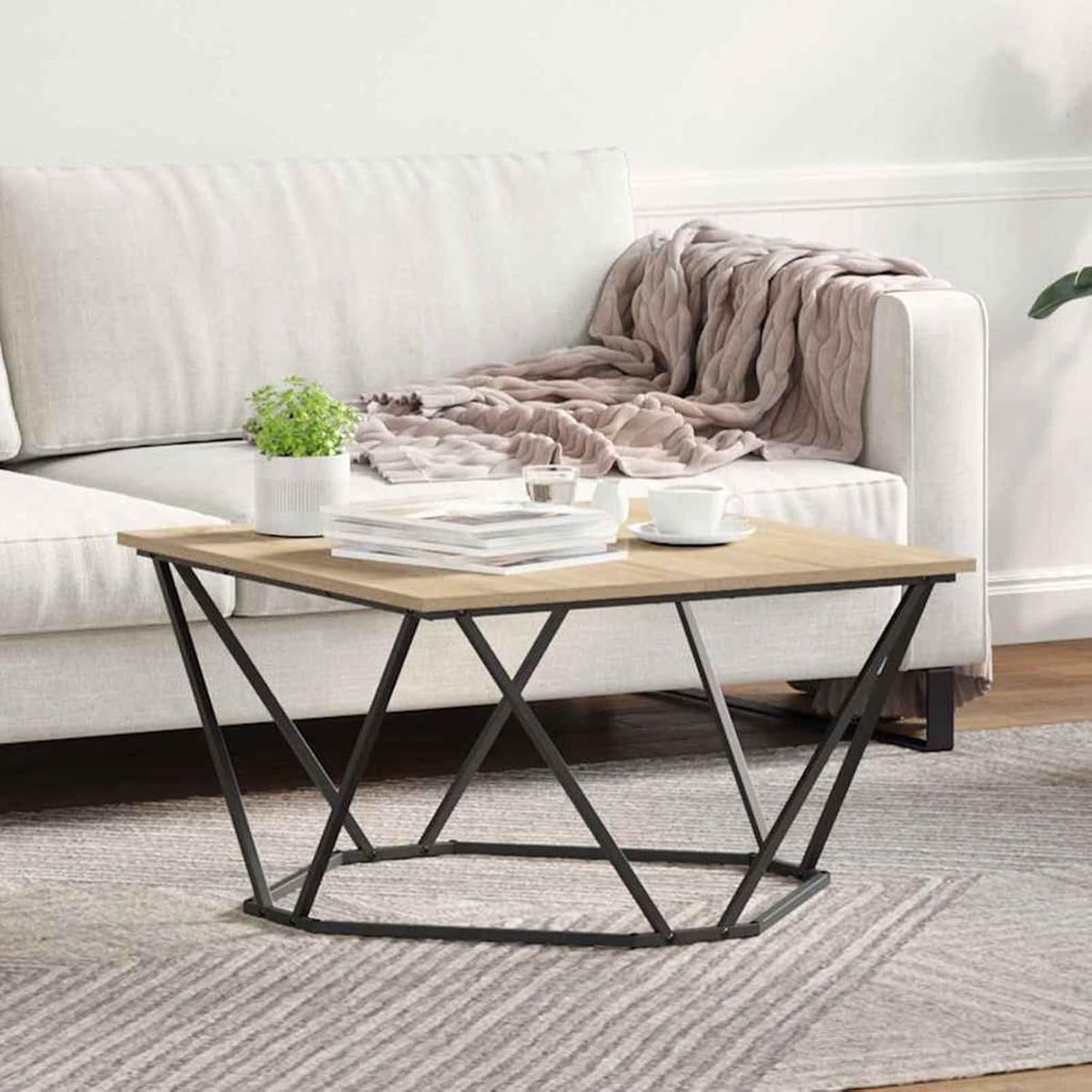 Salontafel Sonoma eiken spaanplaat en metaal medium vierkant, bijzettafel koffietafel banktafel tafel tafel voor kleine woningen slaapkamer kantoor 868274