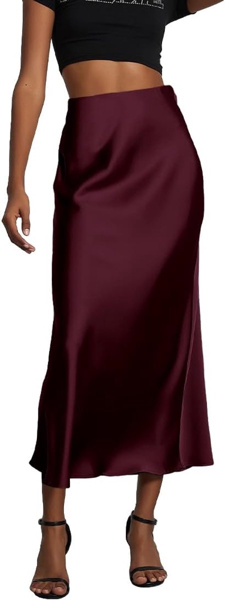 rok voor dames, satijnen rok, hoge taille, elastisch, satijnen jurk, strakke rok, effen, rok, casual, chic, elegant, avondjurk