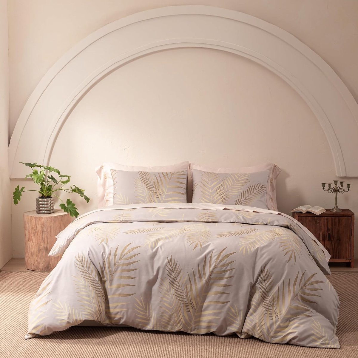 155 x 220 cm, goud beige, bladeren, beddengoed, goudbladeren, motief, modern, zachte microvezel, dekbedovertrekset, 3-delig, met ritssluiting en 2 kussenslopen 80 x 80 cm