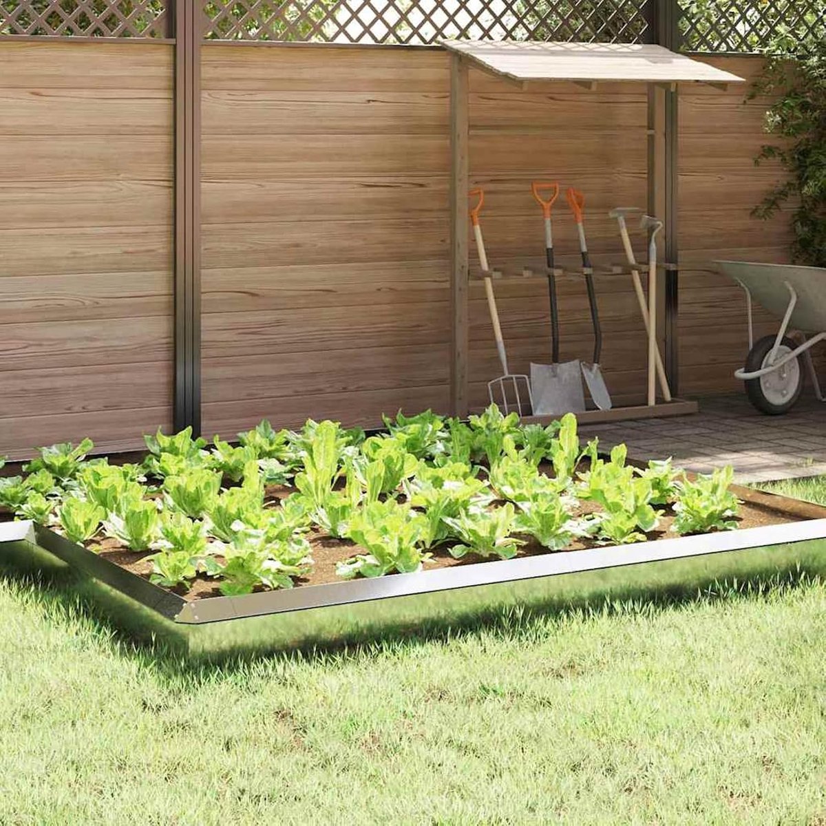 Slakkenhek, 4 stuks verzinkte stalen omheining, 100 x 3,5 x 25 cm, zilver, voor tuin en terras