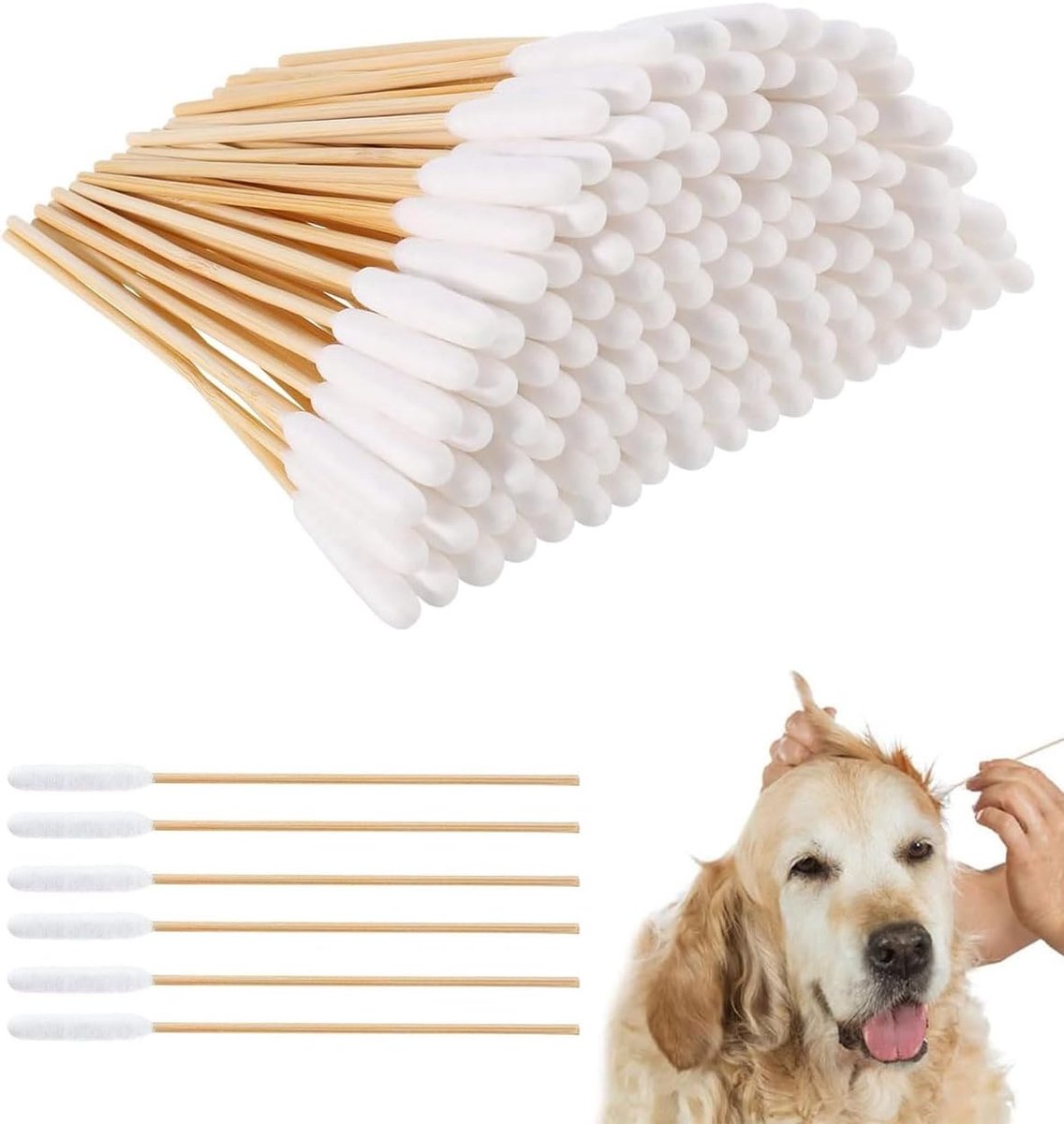 Dailygoods- Wattenstaafjes 12 cm - Oorreiniger voor Huisdieren - Set van 150 Stuks - Zacht Katoen/Hout - Ideaal voor Honden/Katten - Goede Wateropname
