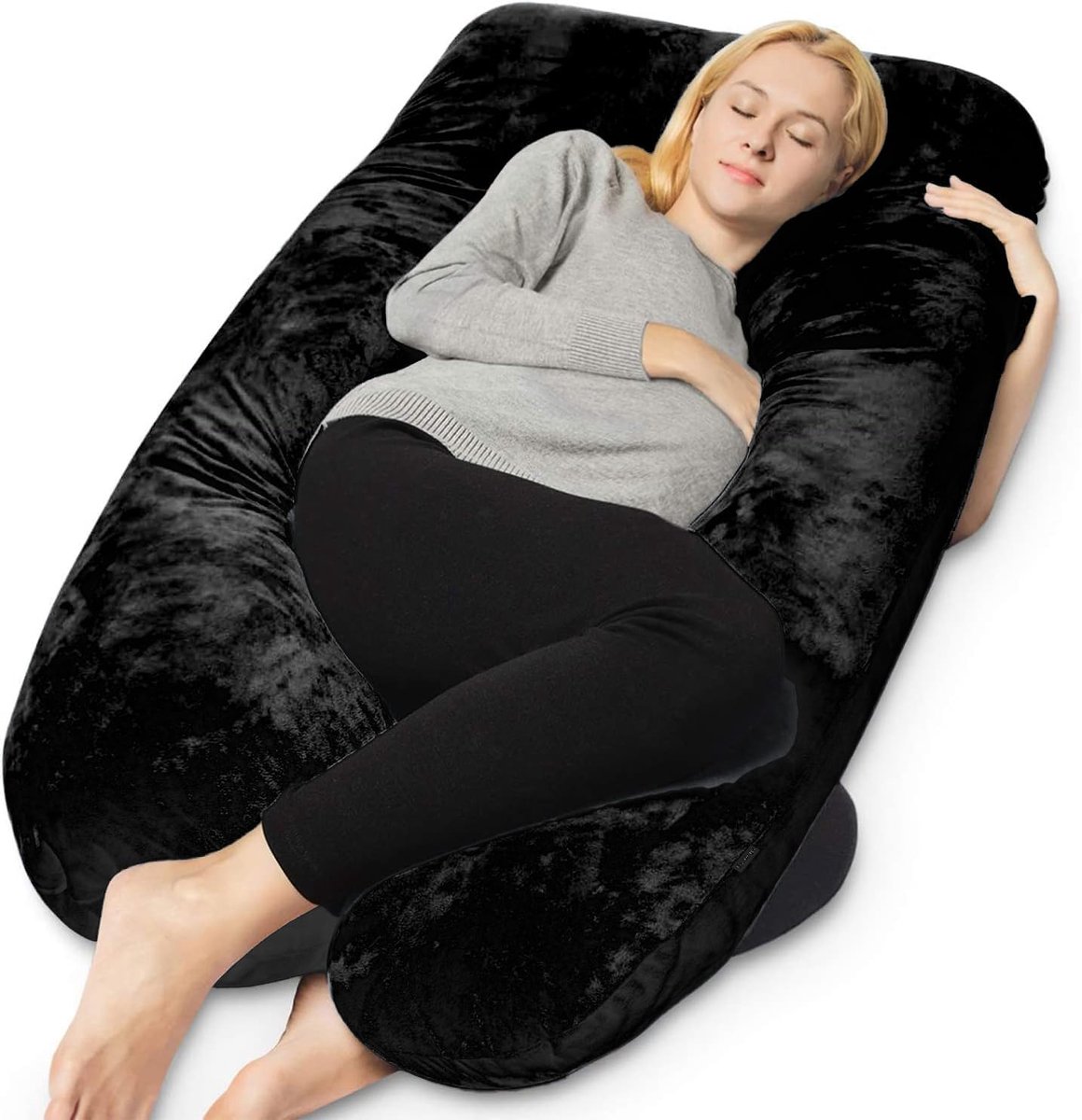 Zwangerschapskussen U-Shape Volledige lichaamsondersteuning voor comfortabel slapen op de zij - Verlicht de druk op de heupen - 140x80cm met afneembare, wasbare hoes - U-Shape & Black - EarKings