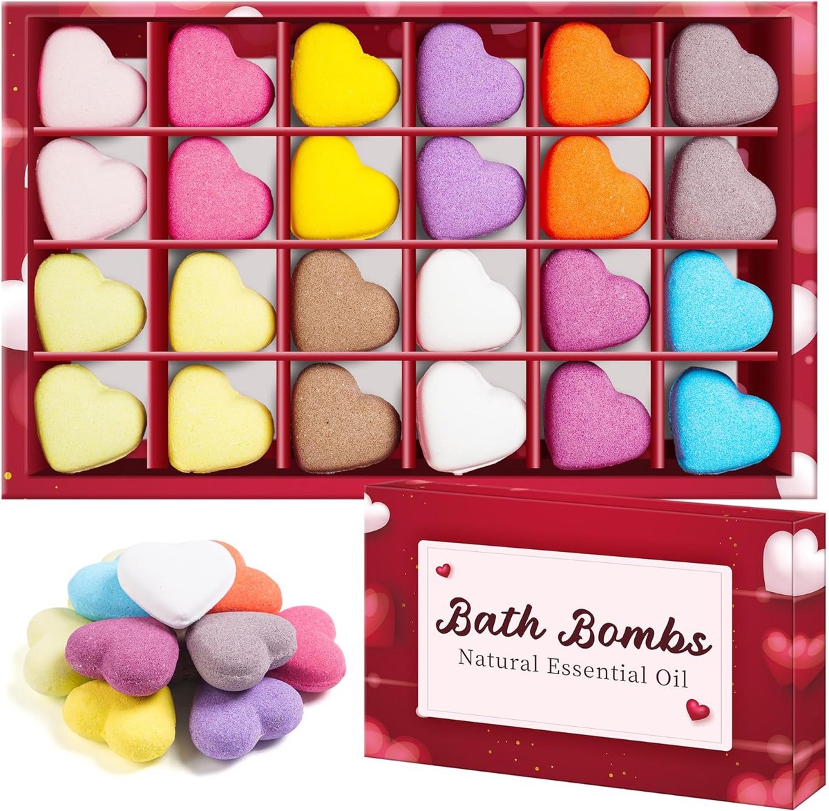 Cadeauset, 30 g x 24 stuks biologische natuurlijke veganistische etherische oliën bommen, individueel verpakte badfizers, beauty spa bom geschenken voor meisje, moeder, kinderen, vrouw