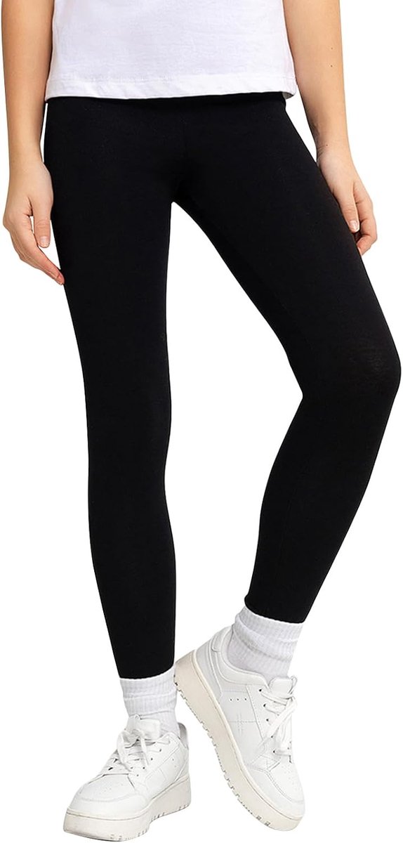 Zwarte legging voor meisjes, 5-13 jaar, effen, rekbaar, hoge taille, katoen, voor yoga, dansen, hardlopen, gym