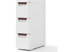 COSTWAY Nisenkast smal met wielen, nisrek 20 cm breed, 42 x 19 x 57 cm niswagen met 3 laden, badkamerrolwagen voor badkamer, klaslokaal, studio & salon, wit