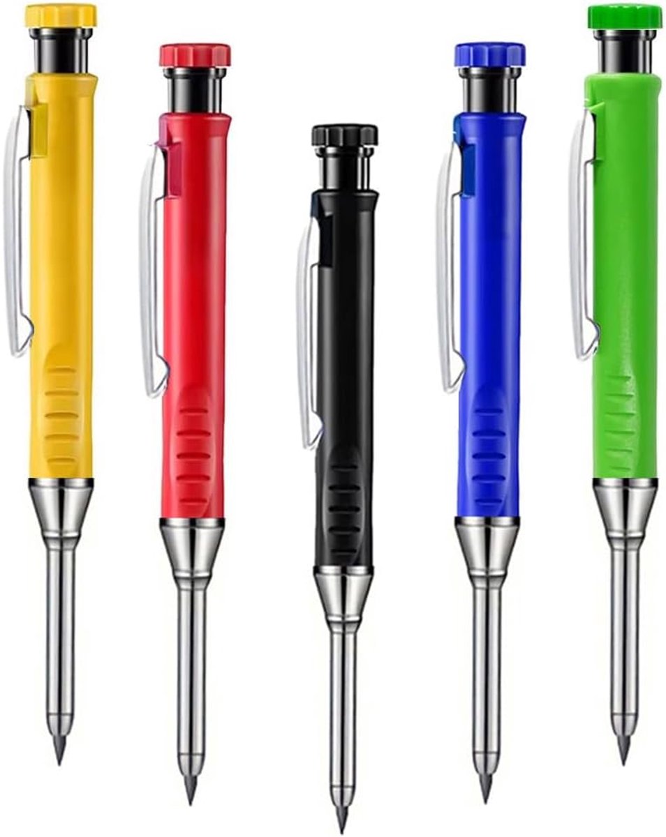 Houtbewerking Pen Kit - 5 stuks lange neus pennen voor diepe gaten markeren en engineering tekenen - Heavy Duty & Precision Ontworpen (kleur)