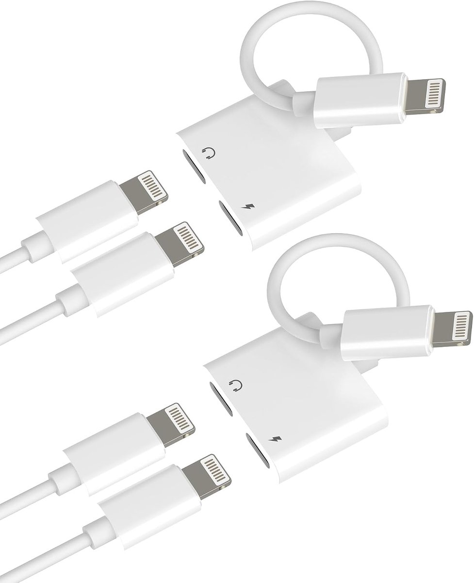 Lightning jack aansluiting adapter (2 stuks) dubbele stekker laadkabel splitter voor iPhone 14 13 12 11 Pro Max voor Apple MFi Certified Aux Audio Headphone voor iPad Charge Charge Auto