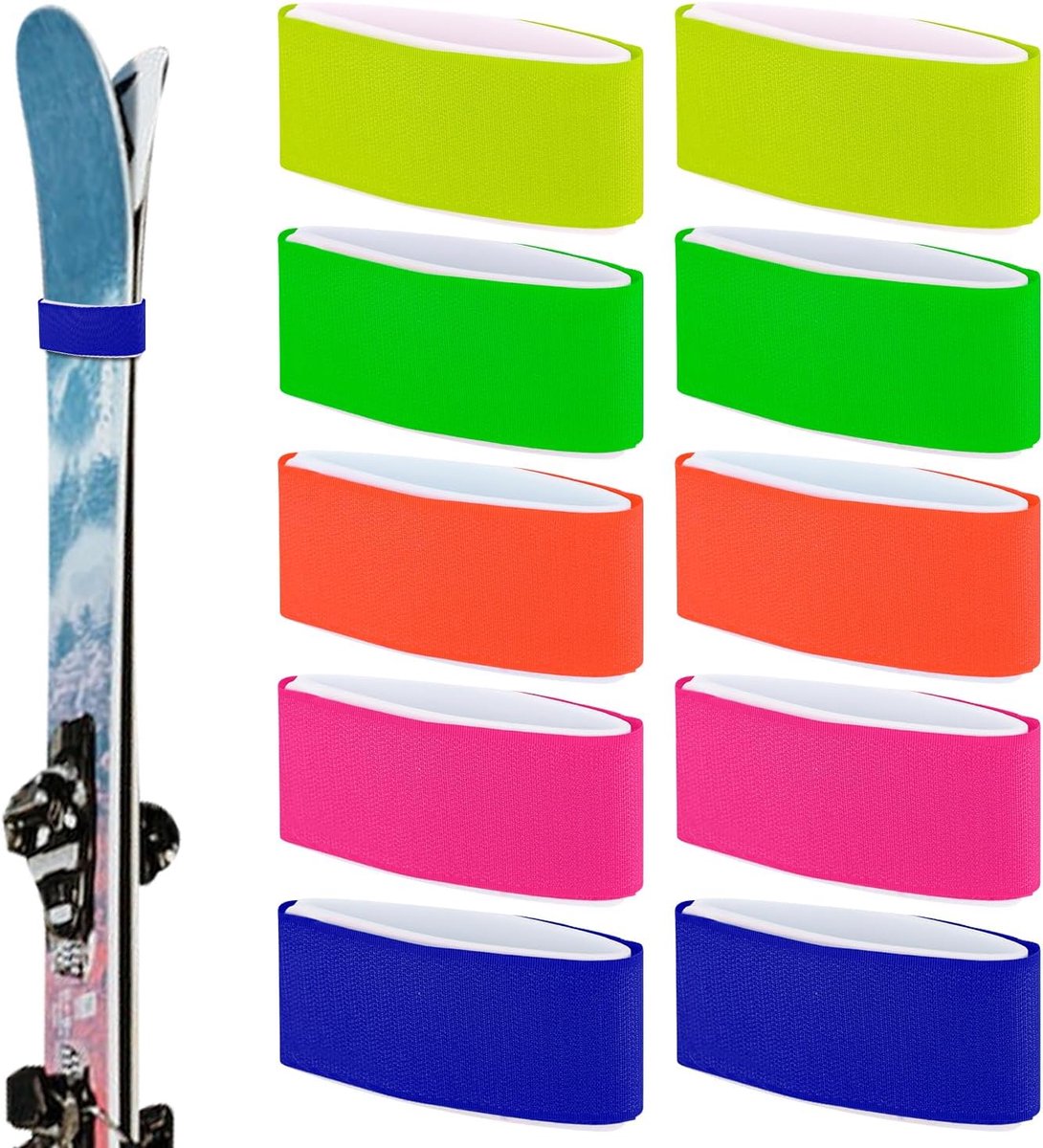 10 stuks skiriemen, verstelbare ski-wraps riemen EVA-banden ski-bevestigingstape (blauw, rozerood, oranje, geel, groen)