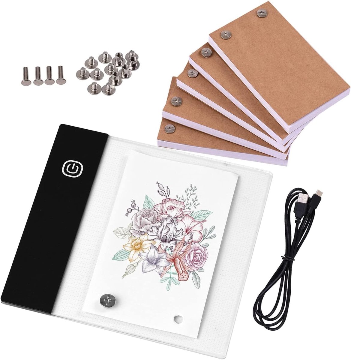 Mini-lichttafel met 5 flipbooks, tekentafel met USB-aansluiting, ideaal voor kunstenaars, ontwerpers, kinderen