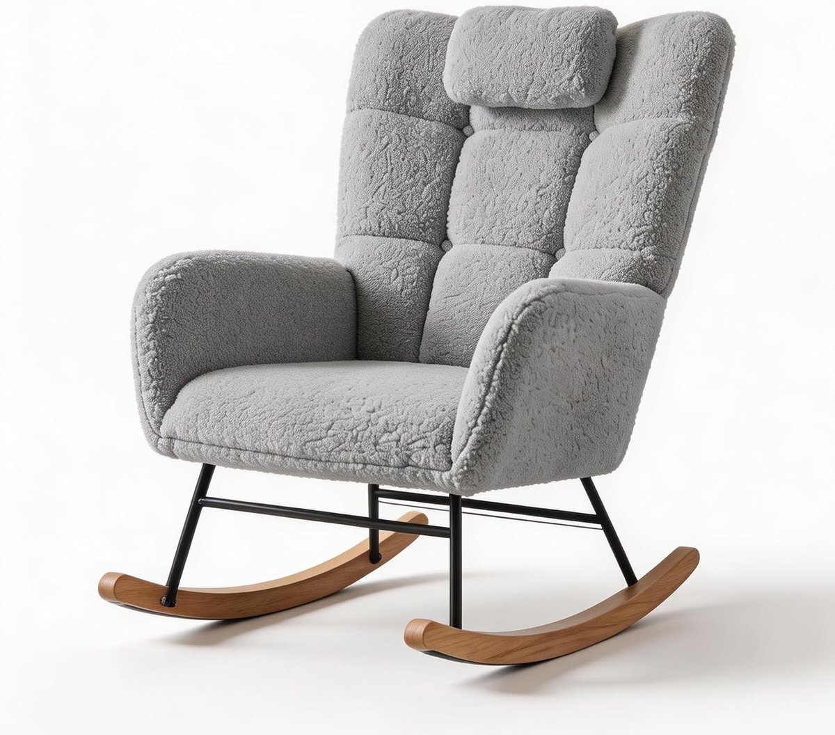 Schommelstoel Teddy Grijs - Schommelstoel Volwassenen Baby - Voedingsstoel Stoel Babykamer - Relaxstoel - Relaxfauteuil - Grijs