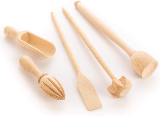 Tuuli Keukenhulp, set keuken koken van beukenhout (garen, pannenspatel, kruidenlepel, aardappelstamper, citroenpers) — afbeelding 3