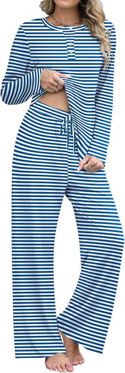 Damespyjama-set met lange mouwen en pyjamabroek, loungewear set