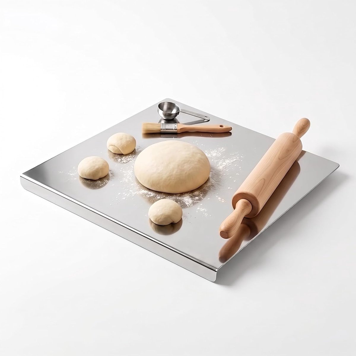 Snijplank 30 x 40 cm met aanslagrand, werkblad kneedplank roestvrij staal 304, bakplank voor snijden, kneden en bakken, snijplank voor vlees, groenten, brood, keukenplaat
