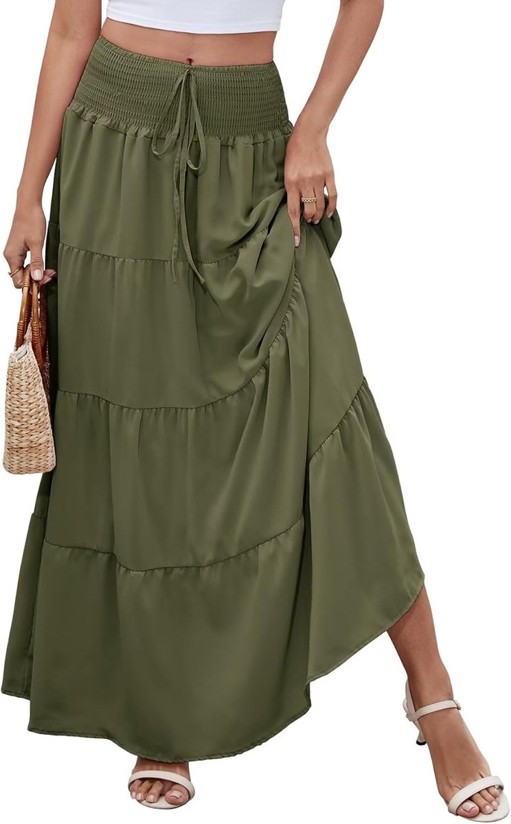 Damesrok voor strandvakantie, lange rok, 2-in-1, lange rok met elastische tailleband en elegante zomerrok, geschikt voor casual gelegenheden in de zee, meerdere maten