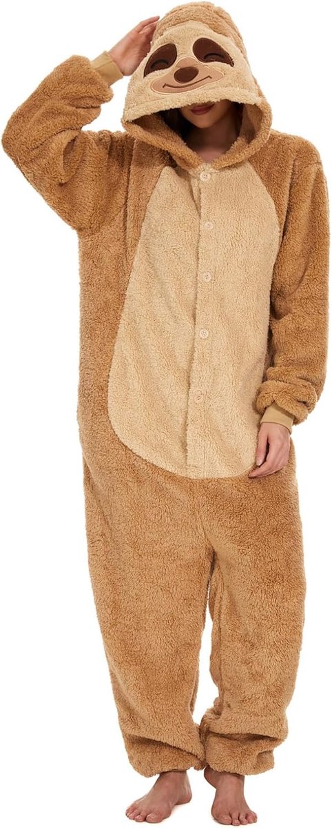 Pyjama voor dames, lang, winter, eendelig, dierenkostuum, jumpsuit dames, behaaglijke pyjama, fleece, onesie, kleding met capuchon