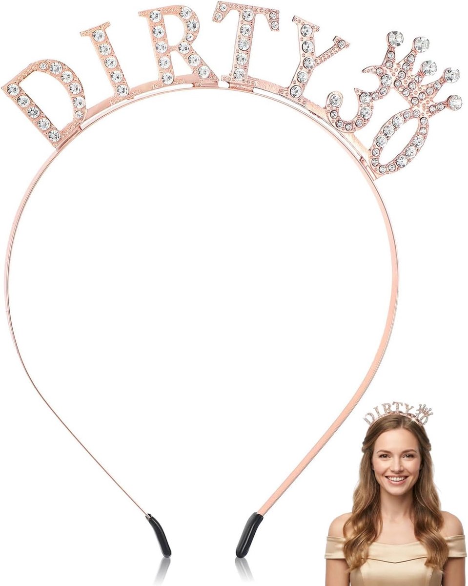 Kroon, verjaardag, 30 jaar, dames, goud, met strass, accessoire voor feest, Dirty Thirty, kristallen diadeem voor volwassenen, gelukkige verjaardag, cadeau, decoratie, feest (roségoud