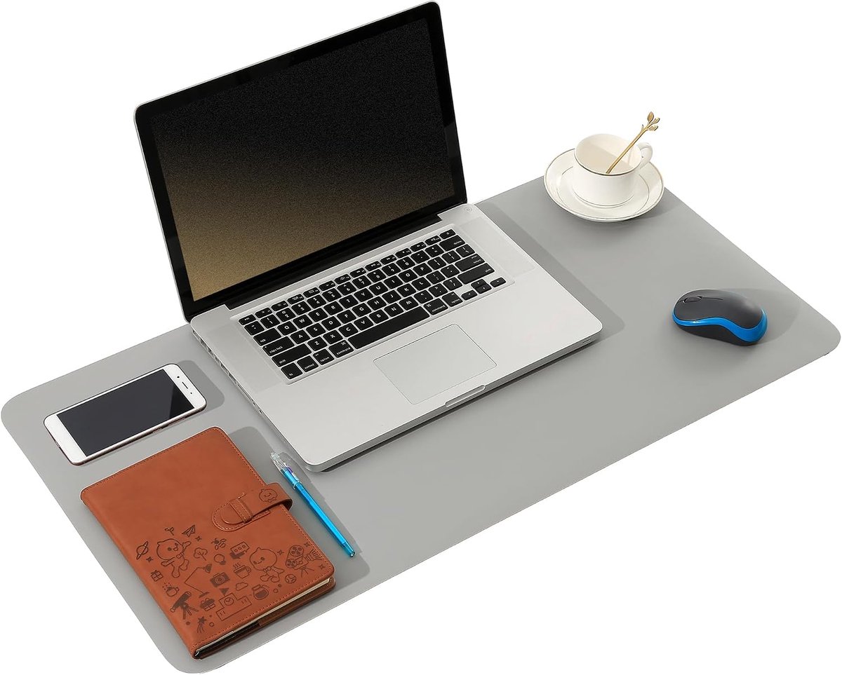 Bureauonderlegger dubbelzijdig lederen computerpad ultradunne grote waterdichte muismat bureau schrijfblok voor kantoorwerk/thuis/decor (grijs en lichtgrijs, 60 x 35 cm)