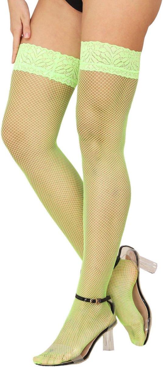 Dij hoge visnet kousen blijven omhoog Kant top Elastische bloemen met Silicone Hold Up Fishnet dij hoge panty's