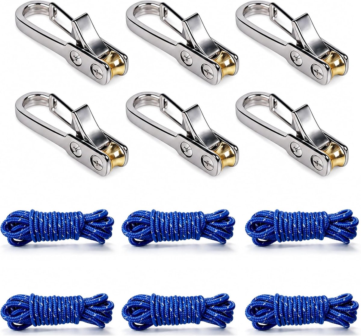 6-delige touwspanner, inclusief 6 x 3 m reflecterende nylon touwen
