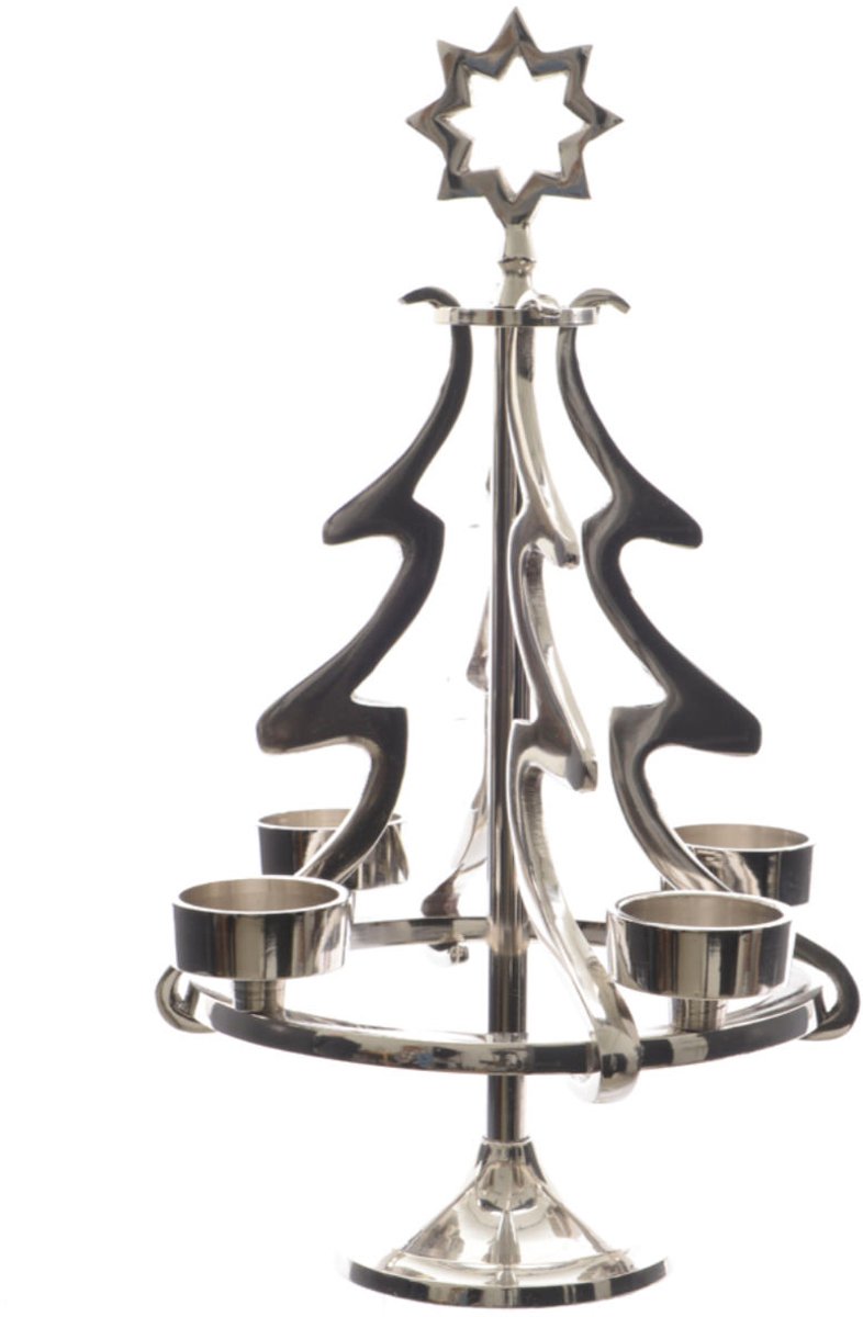 Kaemingk adventskandelaar boom zilver 4 waxinelichtjes