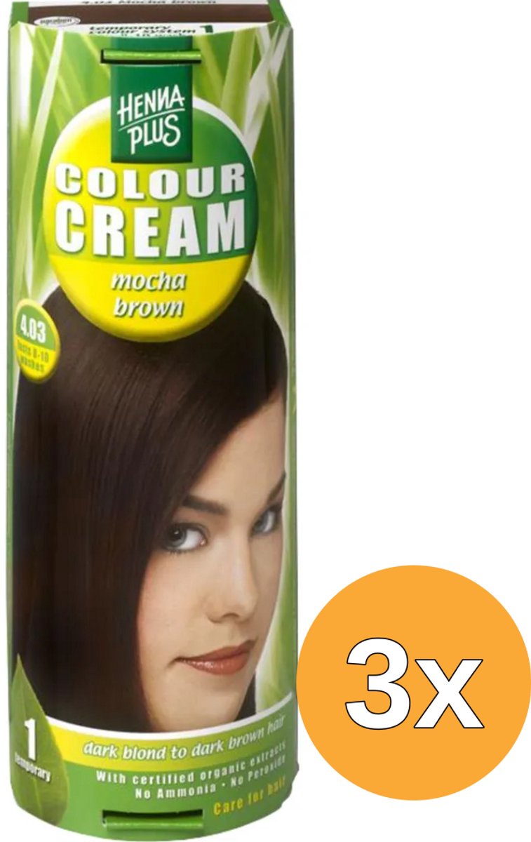 3x Hennaplus Colour Cream 4.03 Mocha Brown (60 ml)