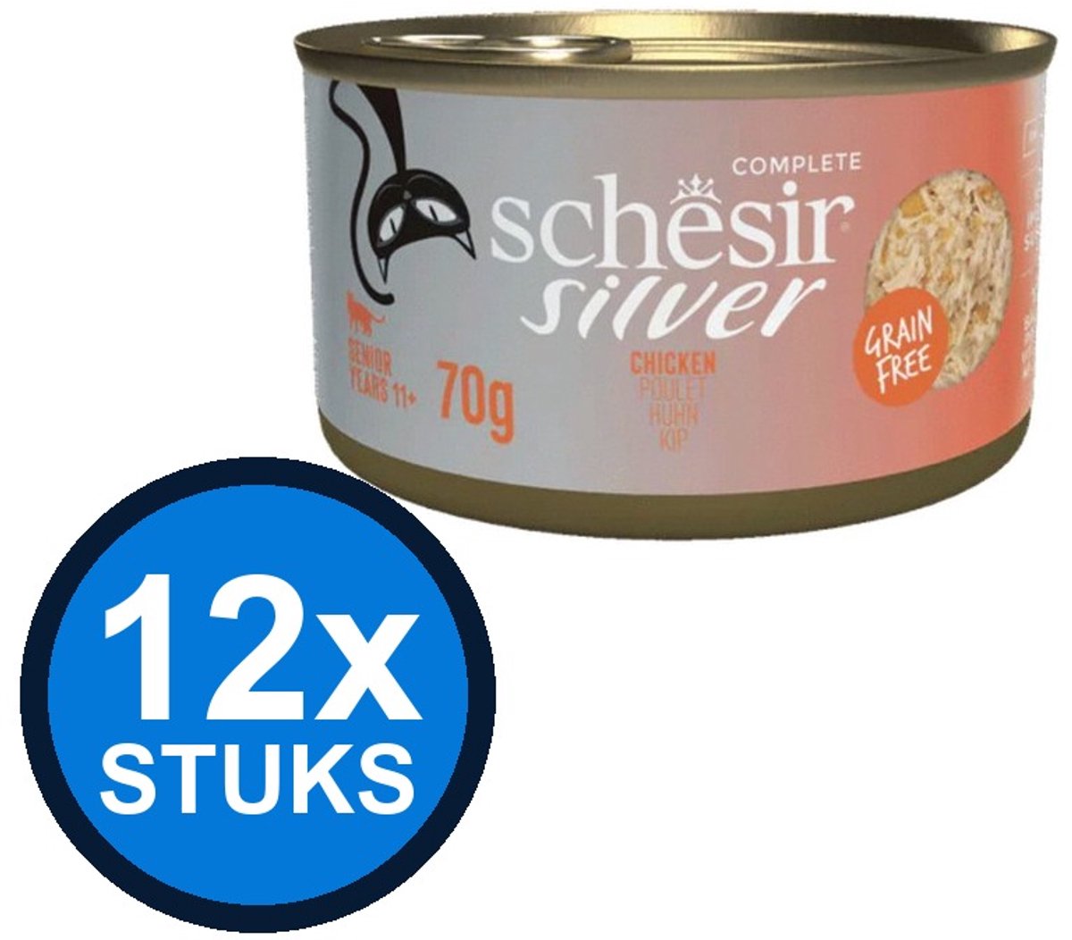 12x Schesir Silver Senior Bouillon - Kip - Kattenvoer Natvoer - 70g