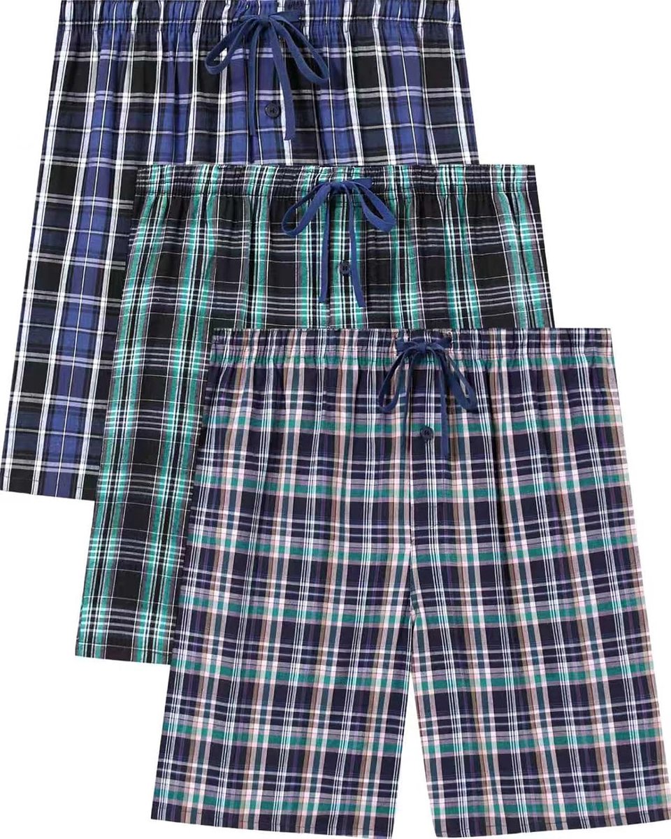 Set van 3 korte pyjamashorts voor heren, met trekkoord en knoopsluiting