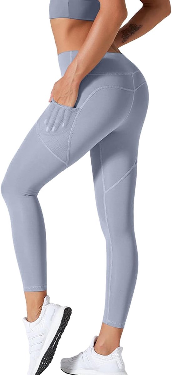 Sportlegging voor dames, met zakken, sportbroek, gymlegging, push-up, hoge taille, fitnessbroek, ondoorzichtig, buikweg, leggings, yogabroek, elastische hardloopbroek, sportlegging