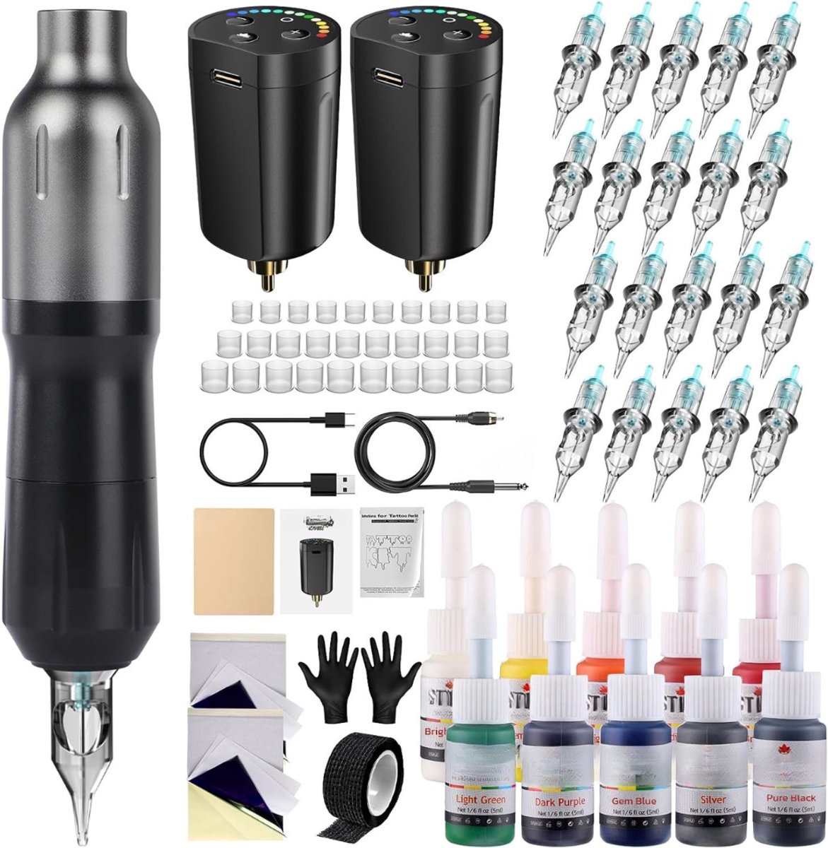 Kavo Tattoo Machine - 20 Stuks - Tattoo Machine met Accessoires - Tattoo kit Draadloos - Zwart - 23cm x 17cm x 8cm