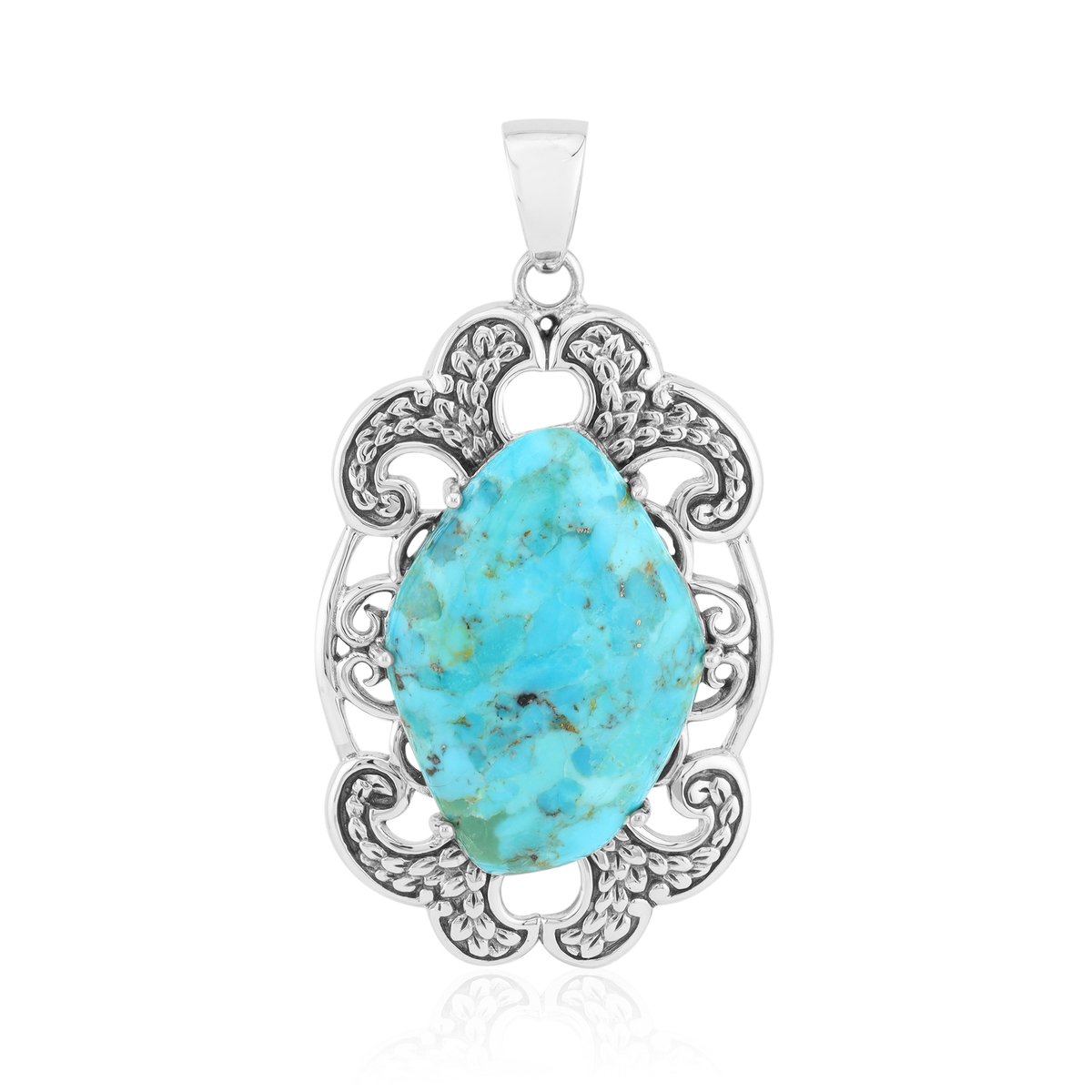 Cavill - Zilveren hanger 925 Sterling - 16,18 ct Blauwe Kingman Mohave Turkoois - Geoxideerd - Elegant Druppelvorm Fancy Cabochon