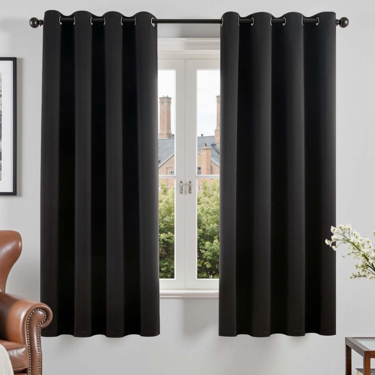 Gordijnen met inslagringen, ondoorzichtig, zwart, 175 x 140 cm (h x b), set van 2, slaapkamer, woonkamer, moderne verduisteringsgordijnen, raamdecoratie, kinderkamer, gordijnen met ogen