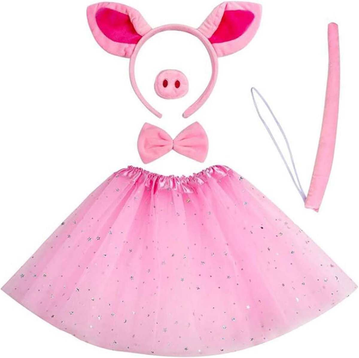 Kostuumset met roze tutu-rok, hoofdband vlinderdas, neus en staart, varkenskostuum accessoiresdierkostuum set voor kinderen Halloween feest, Halloween vieringen