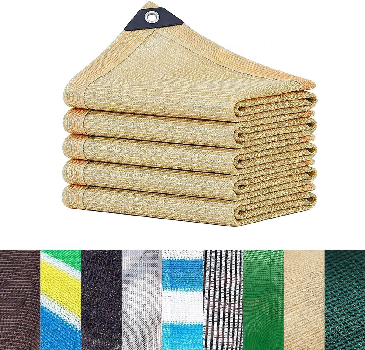 Beige zonwerend doek met oogjes, 55-75% zonwering, ademend, 6 x 13.0 meter