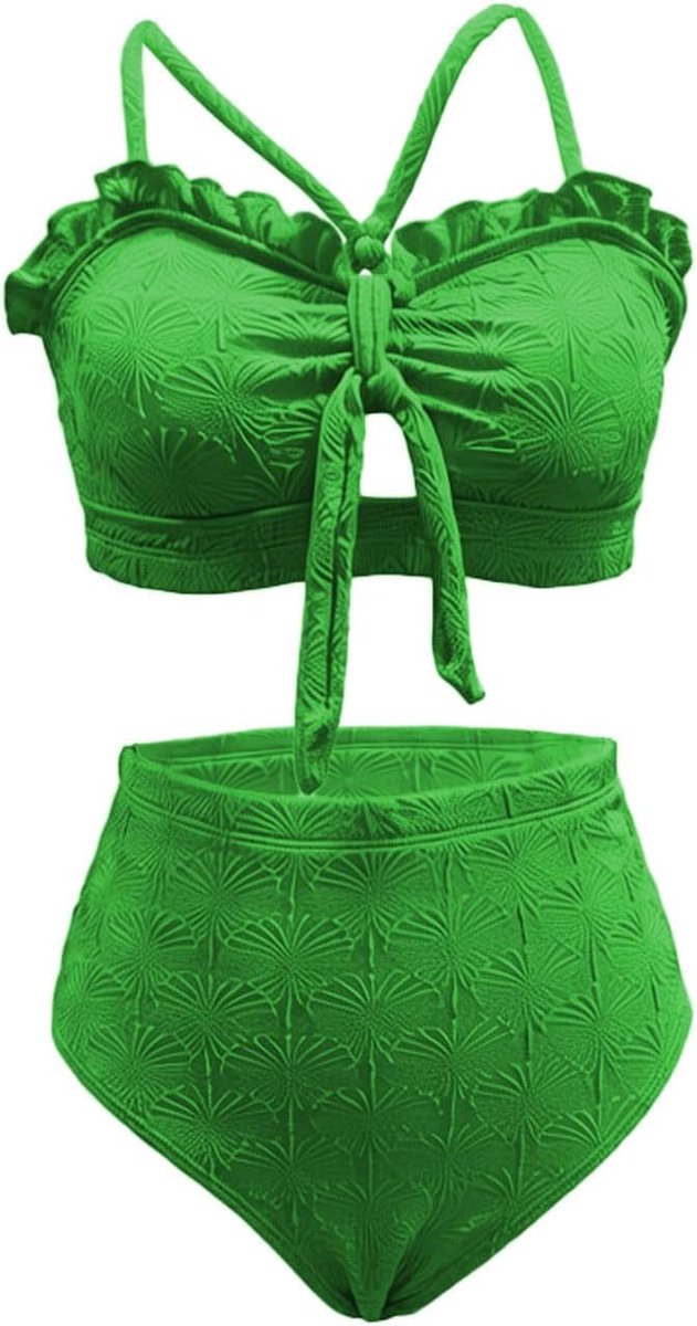 Sexy bikini met push-up bh en hoge taille, knoopdetail en schelpmotief