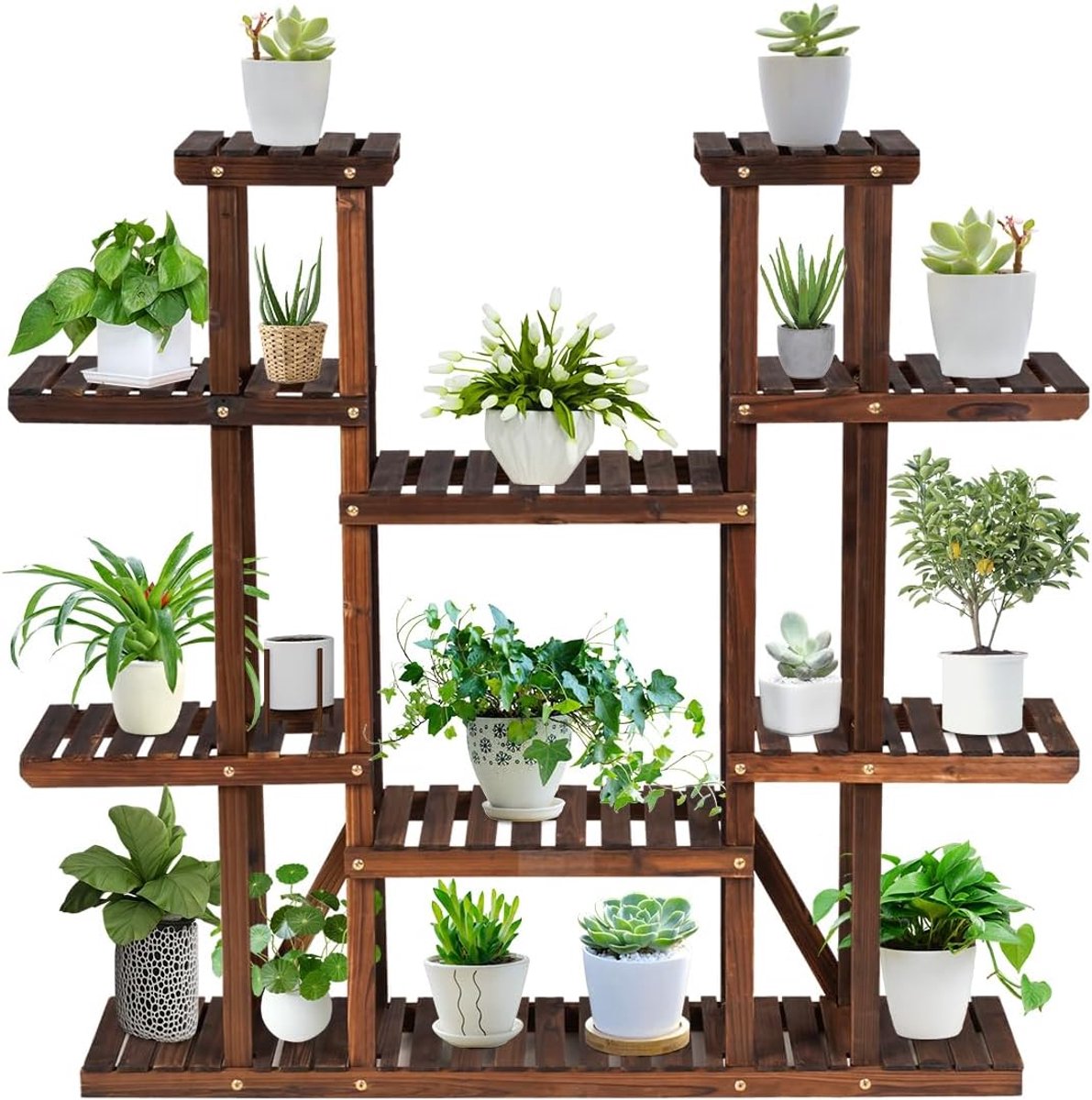 Plantenstel met 6 planken, hoog plantenstel voor binnen en buiten, houder voor bloempotten, decoratie