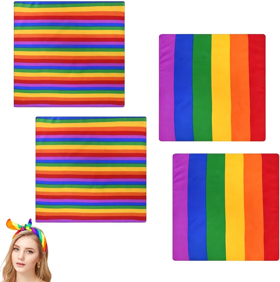 Bandana set – 2 stuks regenboog bandana 54x54 cm, zachte katoenen hoofddoek, LGBT accessoires, veelzijdig te dragen als hoofdband, sjaal of festival outfit