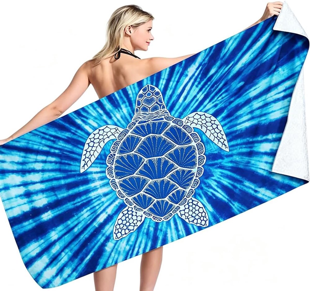 Strandlakens, zeeschildpad strandlaken leuke kleurrijke oceaan leven microfiber handdoek, 180 × 90 cm sneldrogend absorberend zandvrij lichtgewicht stranddeken