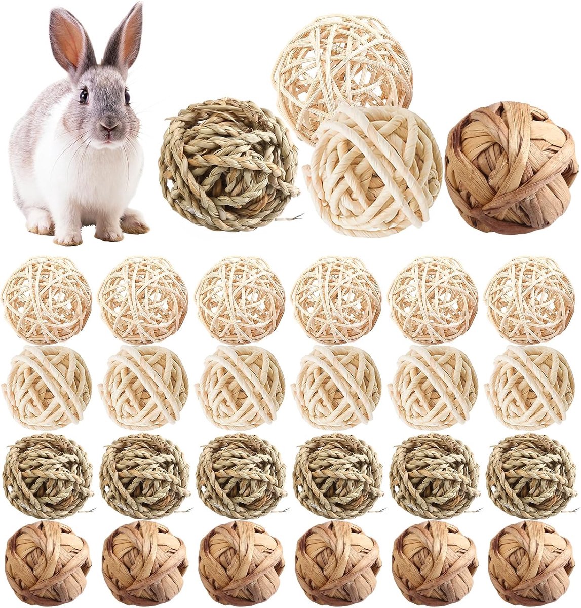Speelgoed voor kleine dieren, kauwgrasballen, kauwballen, kauwspeelgoed, kauwspeelgoed, konijnen, speelballen voor konijnen, hamsters, chinchilla's, cavia's, gerbils