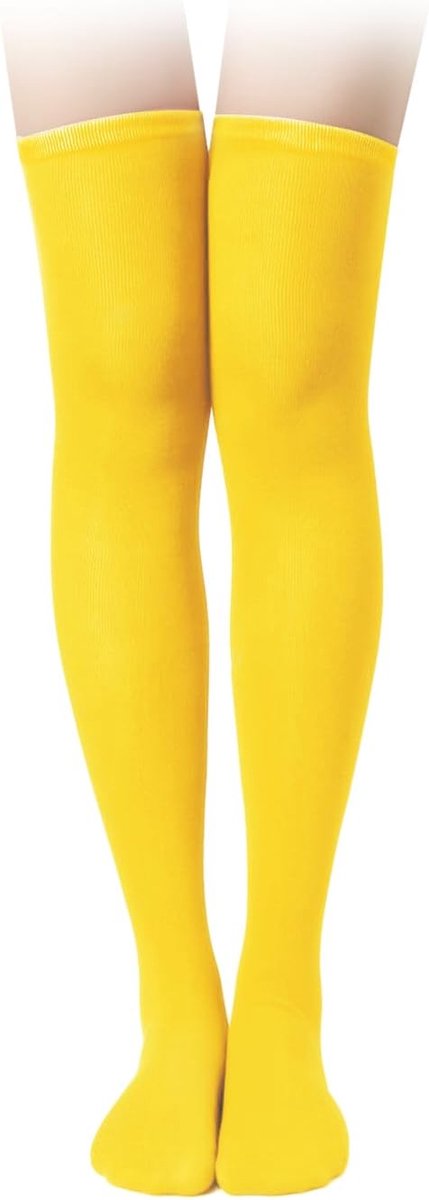1 Paar Dijkousen, Katoen Zacht Kniekousen Lange Kousen Thigh High Socks voor Dames Meisjes Dagelijks Gebruik Kerstcosplay (Geel)